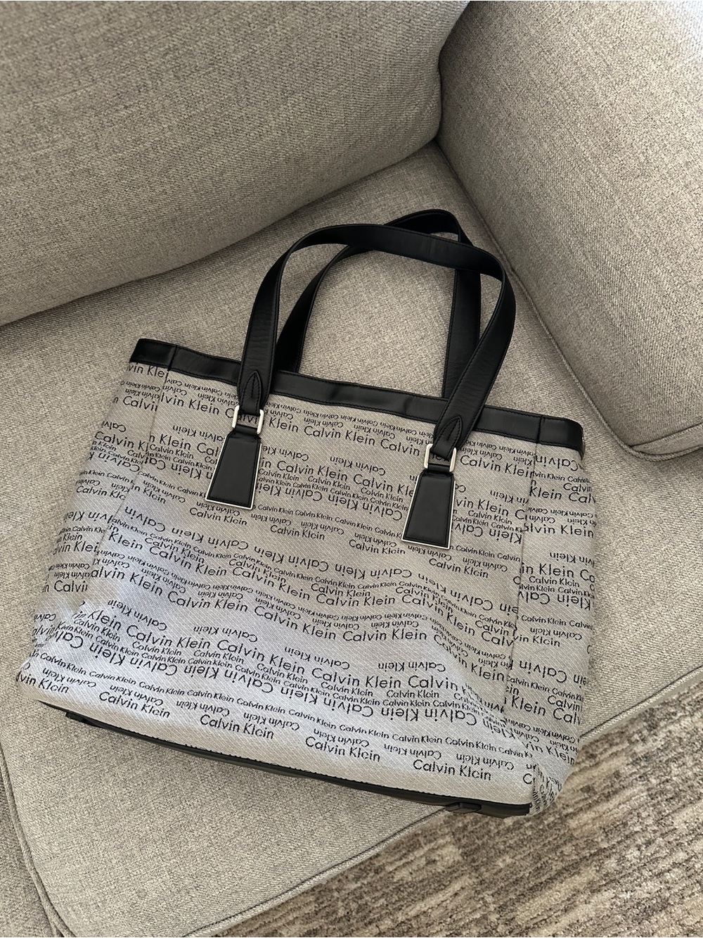 Calvin Klein Black and White Logo Print Tote